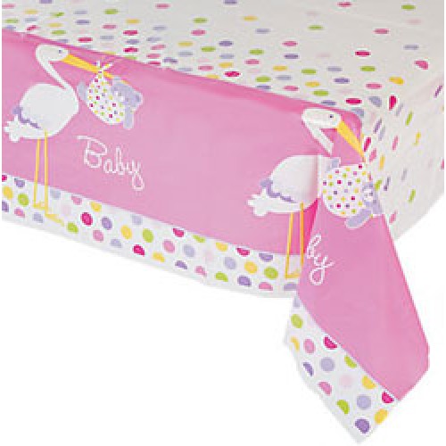 Baby Girl Stork - Plastic Party Tablecover
