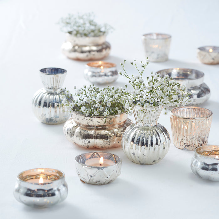 Silver Frosted Glass Tealight Holder- Glassware