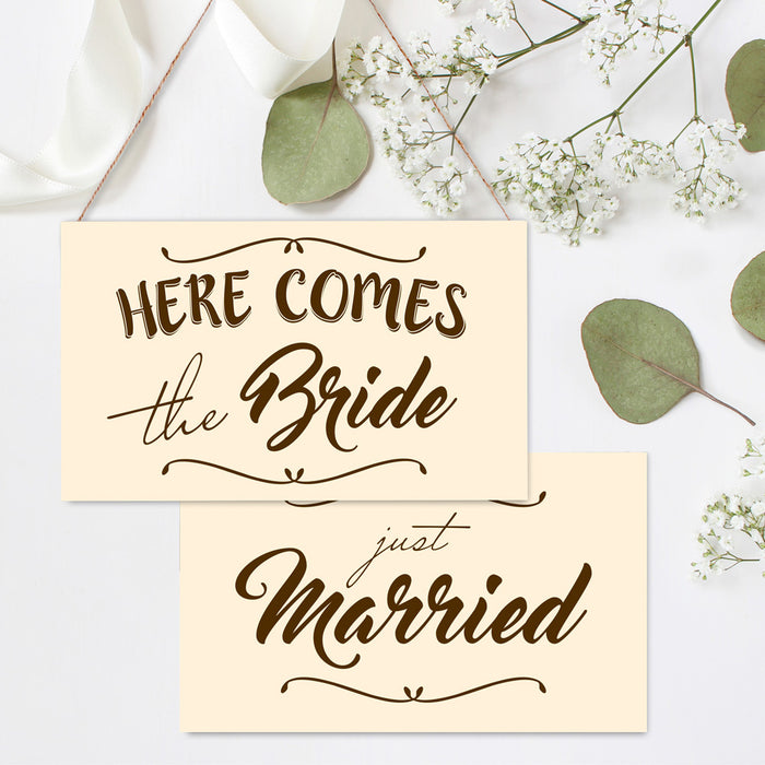 Hanging Board Ivory 2 sided 'Here Comes the Bride'