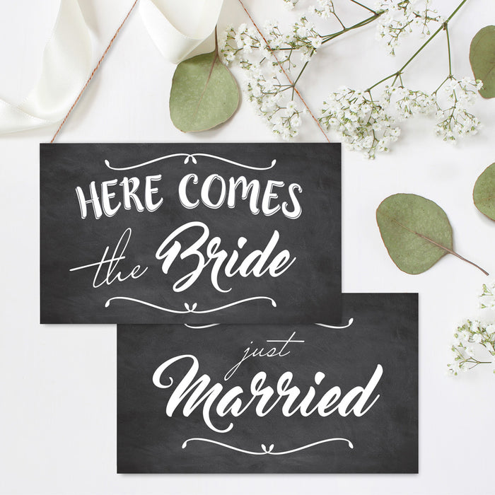 Hanging Board Black 2 sided 'Here Comes the Bride'
