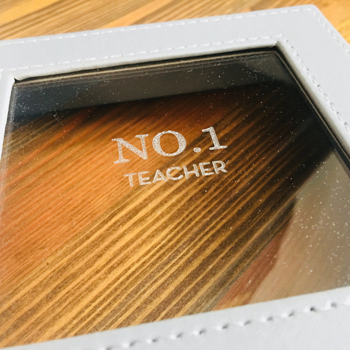 Wood And Faux Leather Keepsake Box With Glass Lid - No.1 Teacher