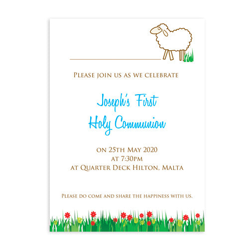 Invitations Personalized - Holy Communion - Sheep Design INV01-09
