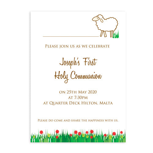 Invitations Personalized - Holy Communion - Sheep Design INV01-09