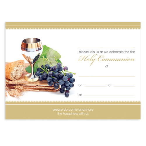 Invitation Fill-in - Holy Communion - Chalice, Grapes and Bread