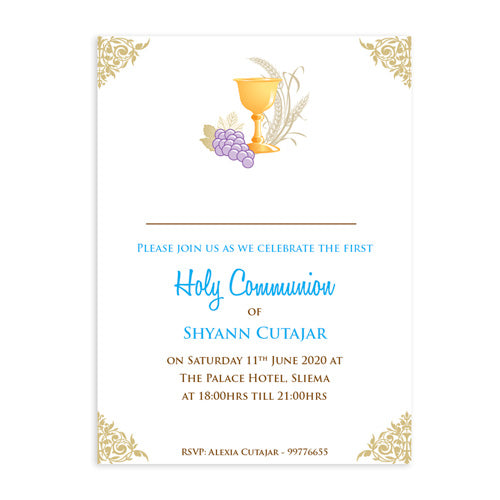 Invitations Personalized - Holy Communion - Classic Chalice Design INV02-09