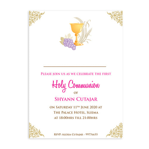 Invitations Personalized - Holy Communion - Classic Chalice Design INV02-09