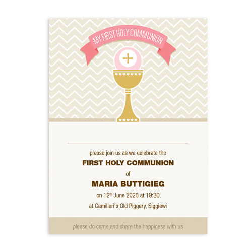 Invitations Personalized - Holy Communion - Chalice with Chevron Design INV03-15