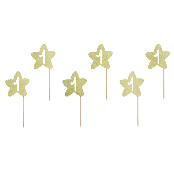 Cupcake Toppers - Gold Stars 1st Birthday - 6pk