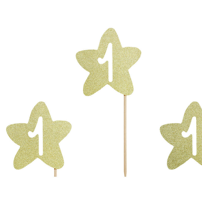Cupcake Toppers - Gold Stars 1st Birthday - 6pk