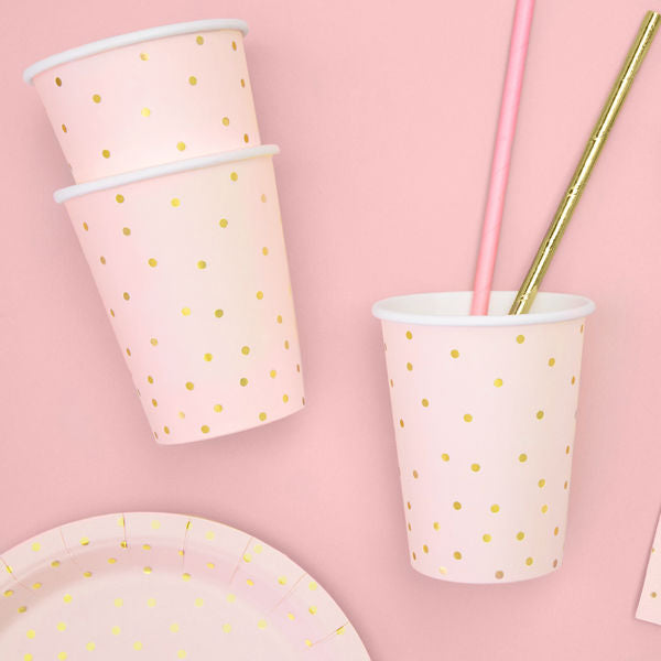 Party Cups - Pink with Gold Dots - 6pk