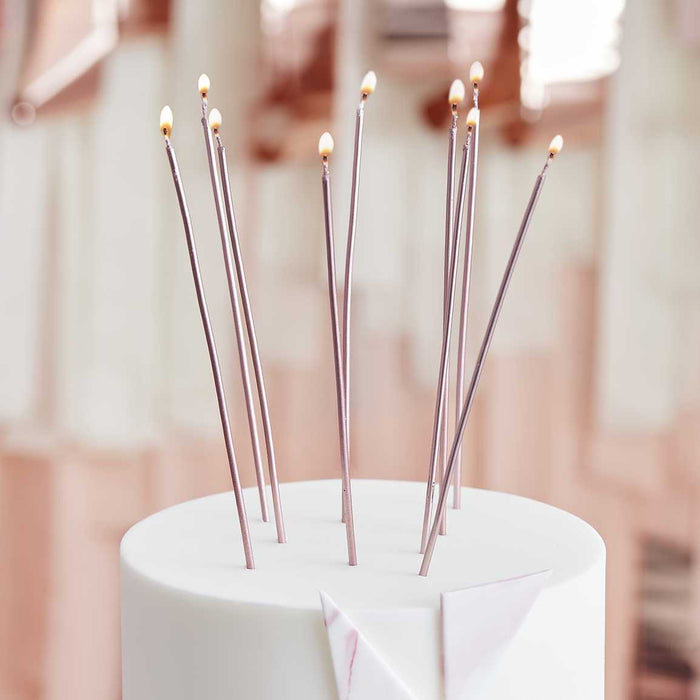 Tall Skinny Rose Gold Birthday Cake Candles