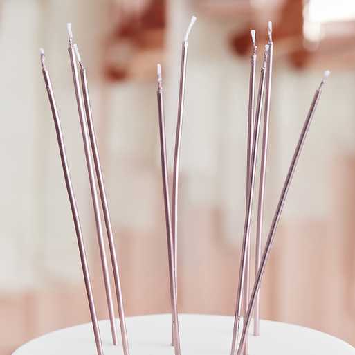 Tall Skinny Rose Gold Birthday Cake Candles