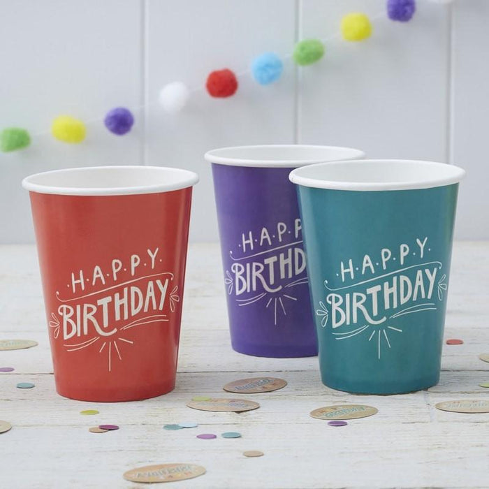 Mixed Paper Cups - Happy Birthday Kraft