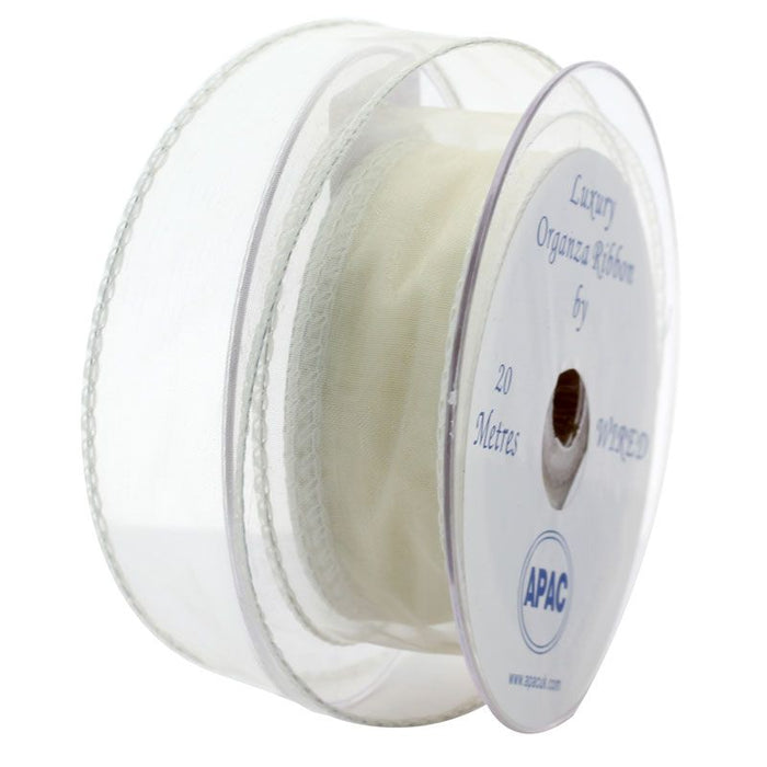 Organza Ribbon with Wired Edge - Cream - 30mm