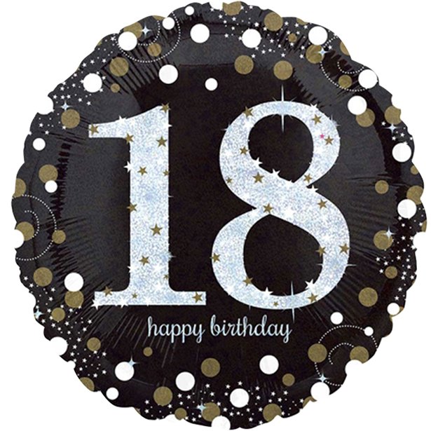 Balloon Foil Round Shape - Gold Sparkling Celebration - Happy 18th Birthday