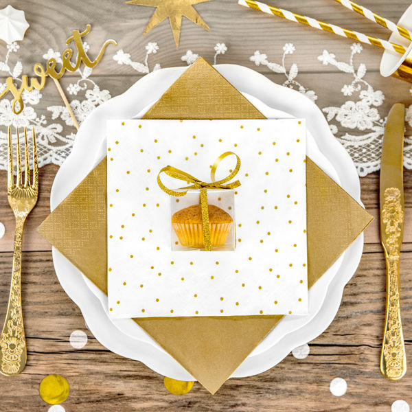 Lunch Napkins - White with Gold Dots - 20pk