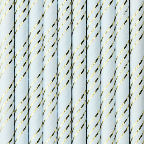 Paper Straws - Light Blue and Gold - Striped 10pk
