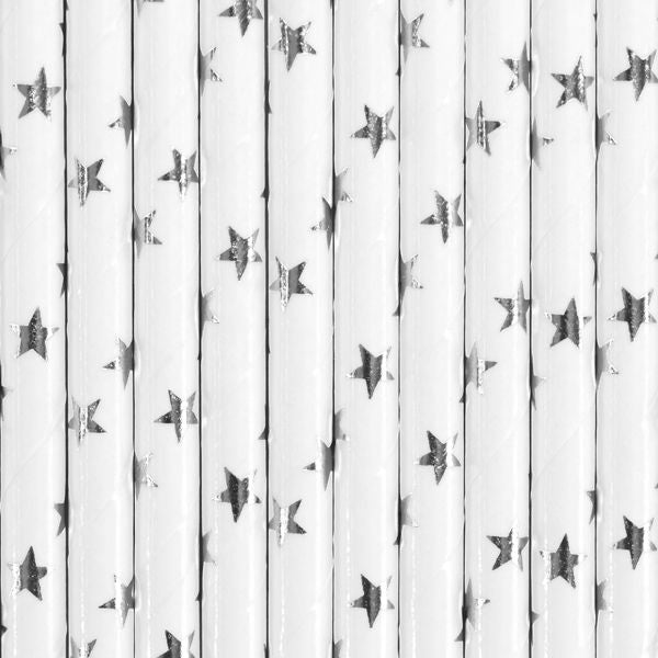 Paper Straws - Silver Stars - 10pk