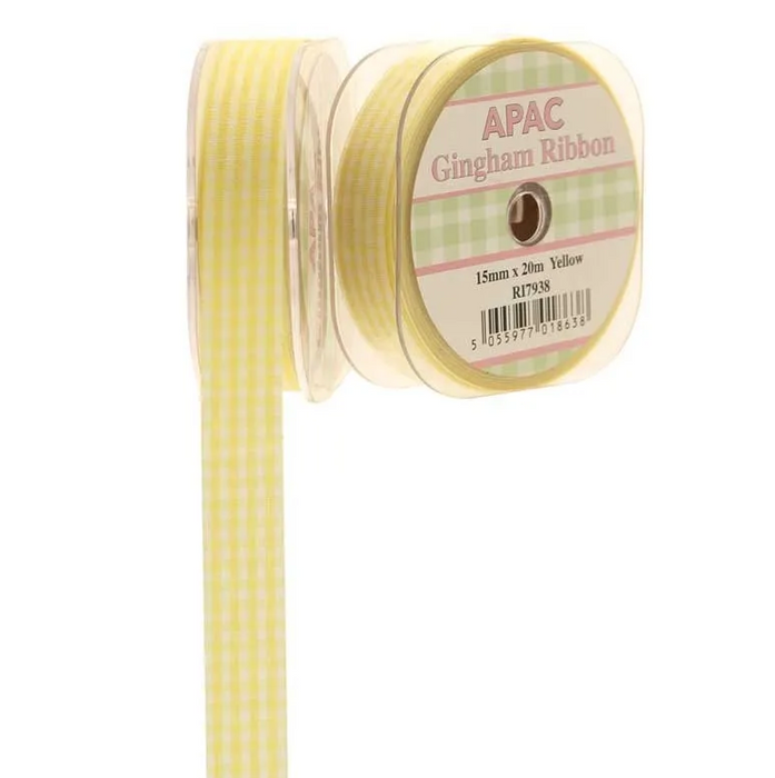 Yellow Small Gingham Check Ribbon 15mm