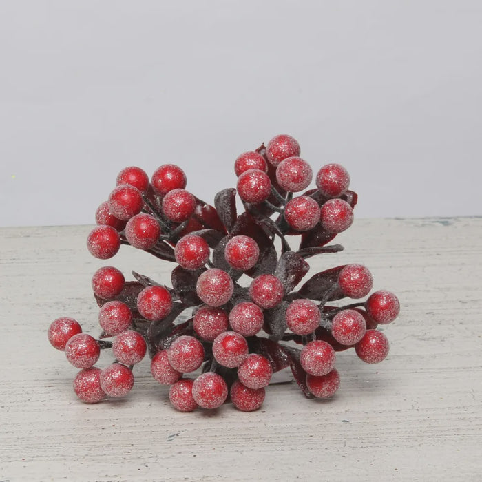 Berry bunch red frosted with leaves