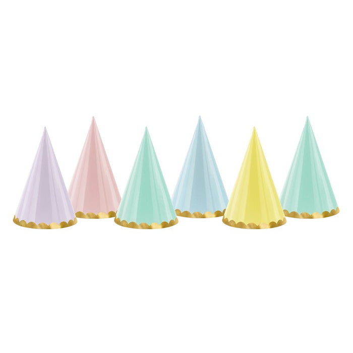Cone Hats - Pastels with Gold Trim - 6pk