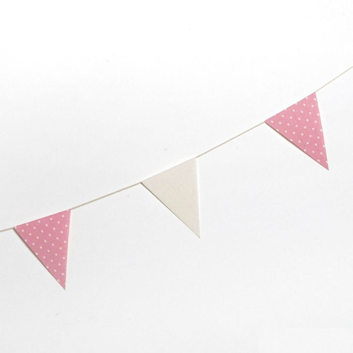 Fabric Flag Bunting -  Ivory and dotted Pink - 1.8m