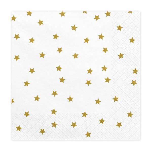 Lunch Napkins - White with Gold Stars - 20pk