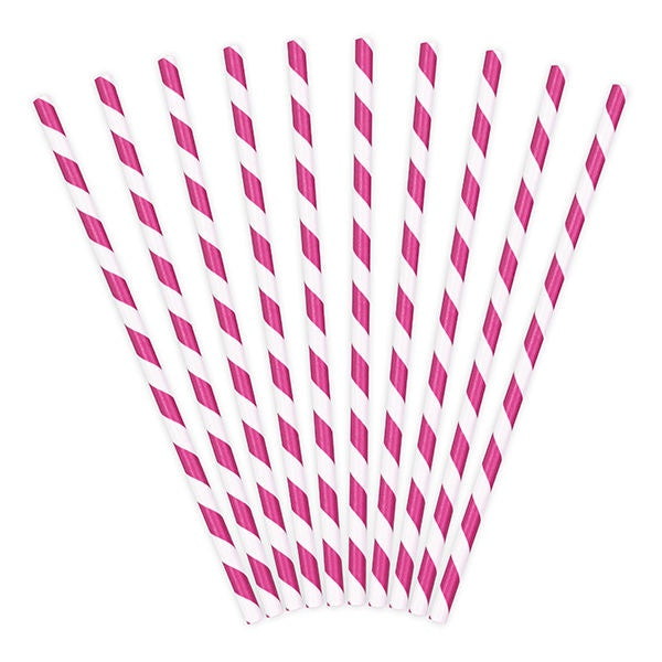 Paper Straws - Fuchsia - Striped 10pk