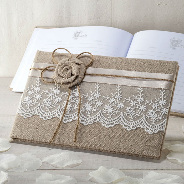 Guest Book - Burlap and Lace