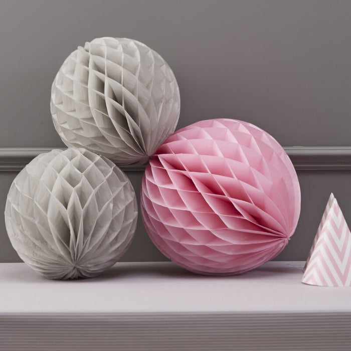 Honeycomb Balls - Grey & Pink - Chevron Divine
