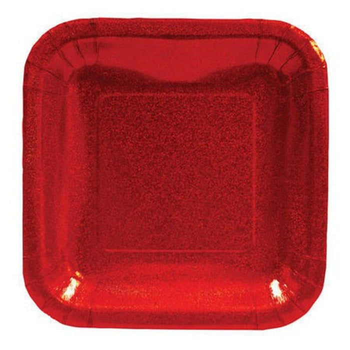 Square Red Glitter Lunch Plates-23cm