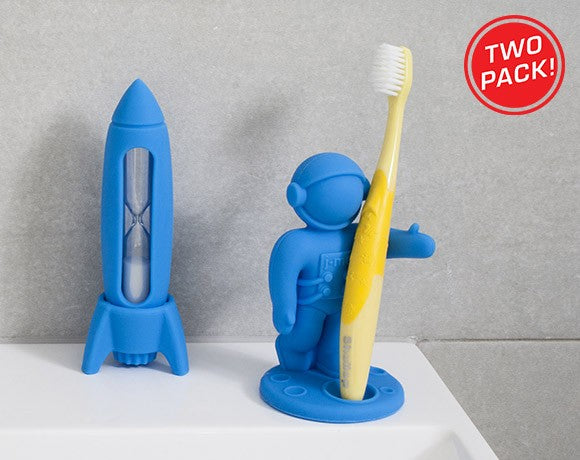 Toothbrush Holder & Sand Timer - Apollo & Rocket - Blue