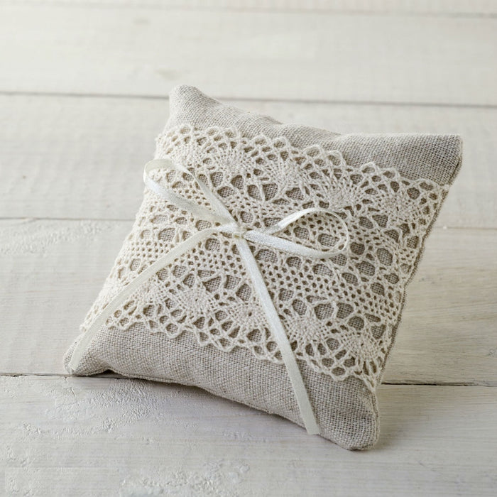 Ivory and Lace Small Ring Pillow — Bow Ribbon