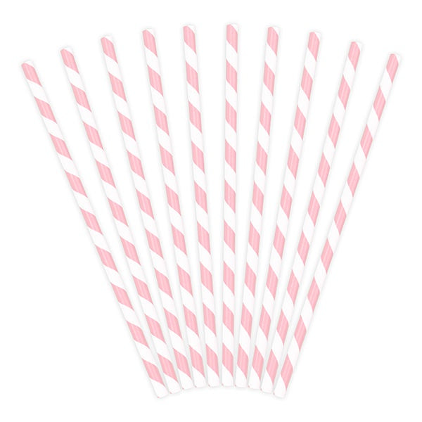 Paper Straws - Light Pink - Striped 10pk