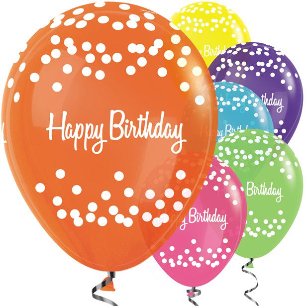 Latex Balloons - Happy Birthday - Mix Dots - 12''