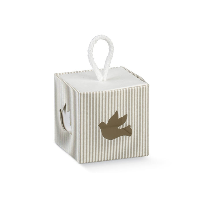 Box w/Chord - Beige Striped Dove Cutout - 50x50x50mm