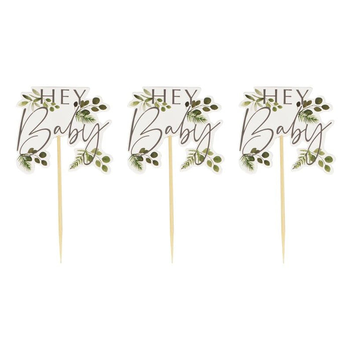 'Hey Baby' Shower Cupcake Toppers - Botanical