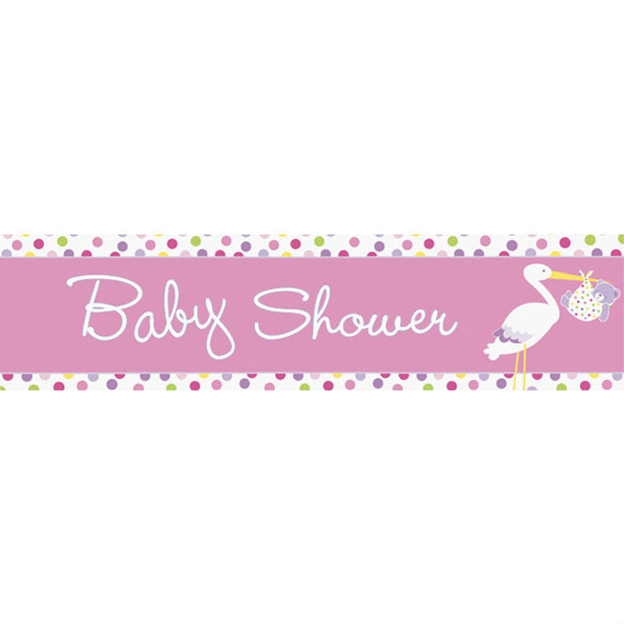 Baby Girl Stork Pink Foil Party Banner - 3.7m