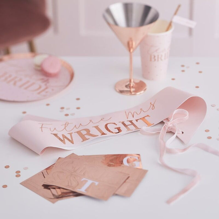Personalized Rose Gold Bride to Be Sash