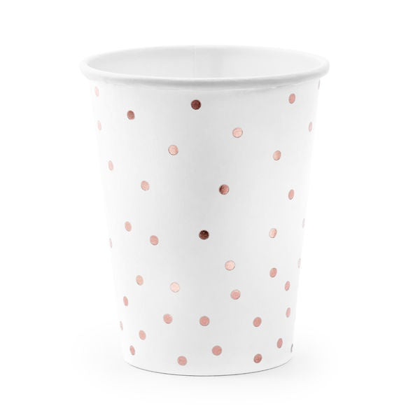Party Cups - White with Rose Gold Dots - 6pk