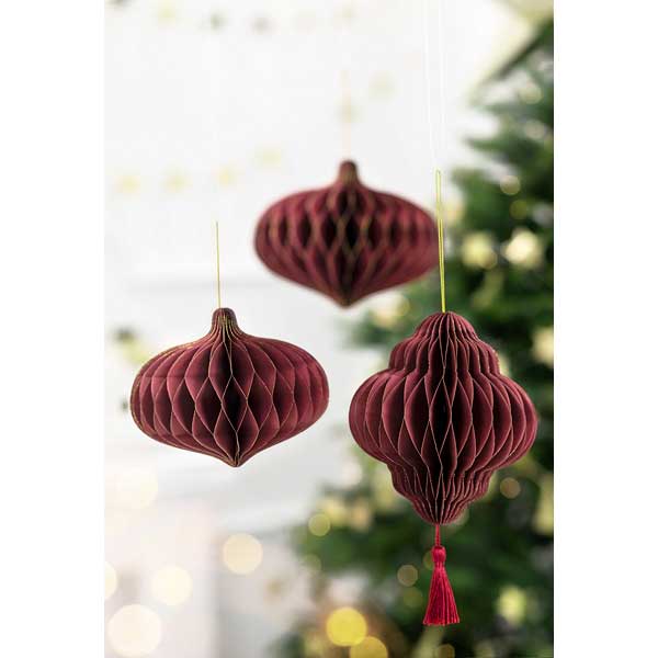 Paper honeycomb ornament Oval, deep red, 16x15cm