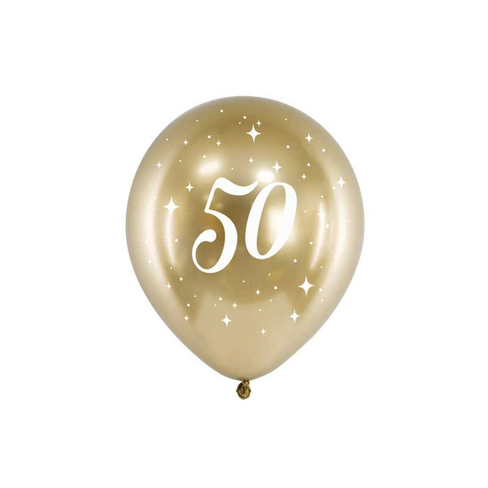 Latex Balloons - Metallic Gold - 50th 6pk