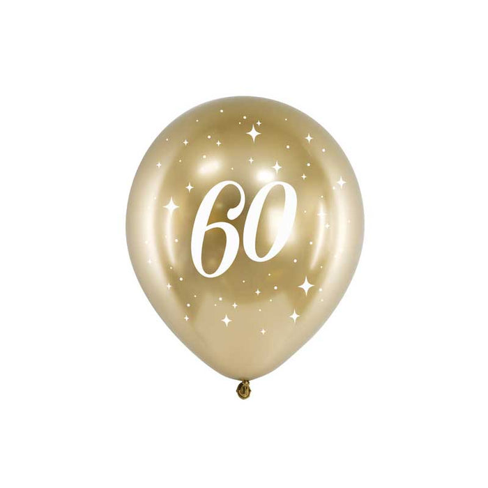 Latex Balloons - Metallic Gold - 60th 6pk