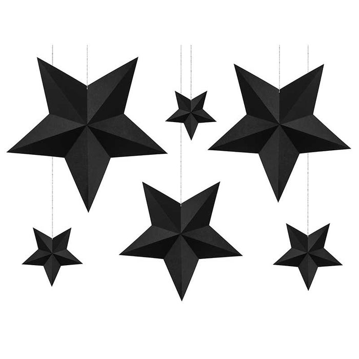 Decoration Stars, black - 6pk
