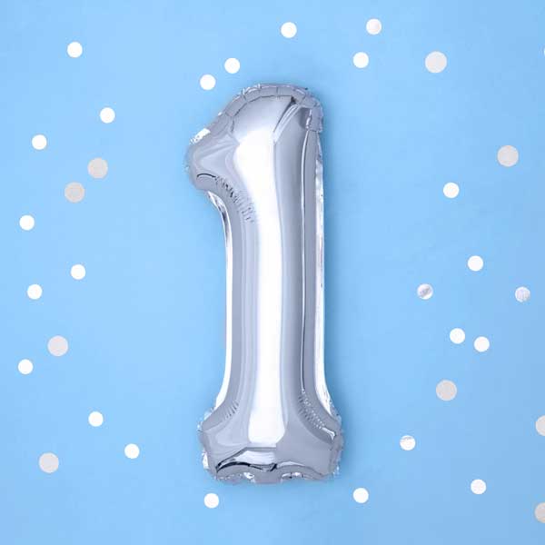 Balloon Foil Number - 1 Silver - 14" (35cm)