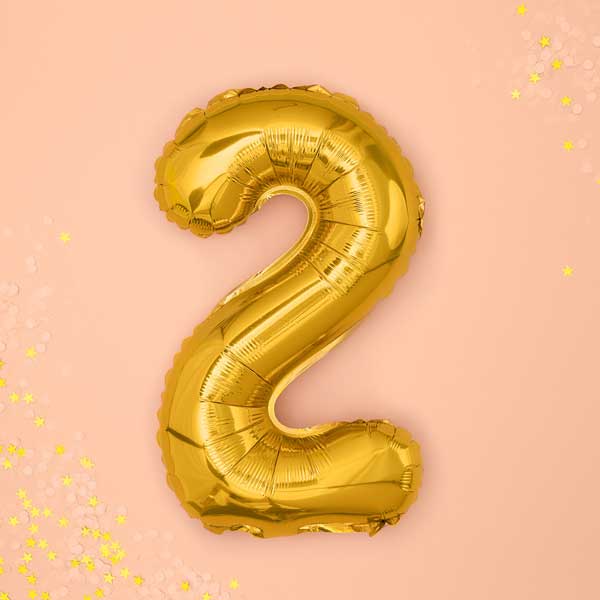 Balloon Foil Number - 2 Gold - 14" (35cm)