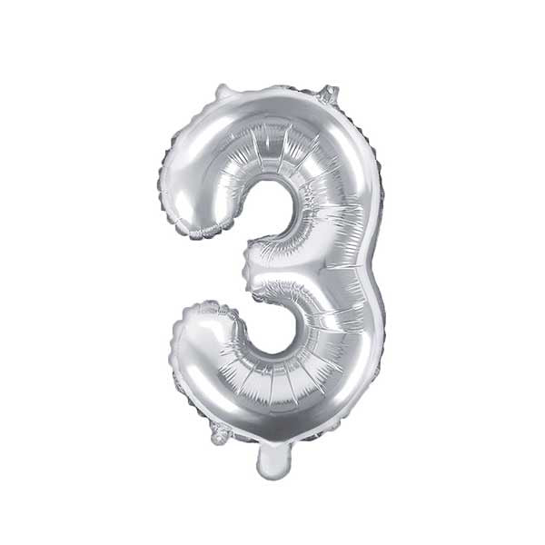 Balloon Foil Number - 3 Silver - 14" (35cm)