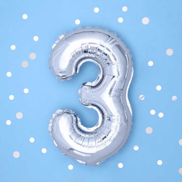 Balloon Foil Number - 3 Silver - 14" (35cm)