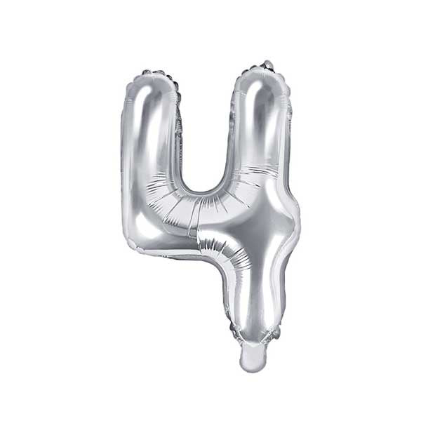 Balloon Foil Number - 4 Silver - 14" (35cm)