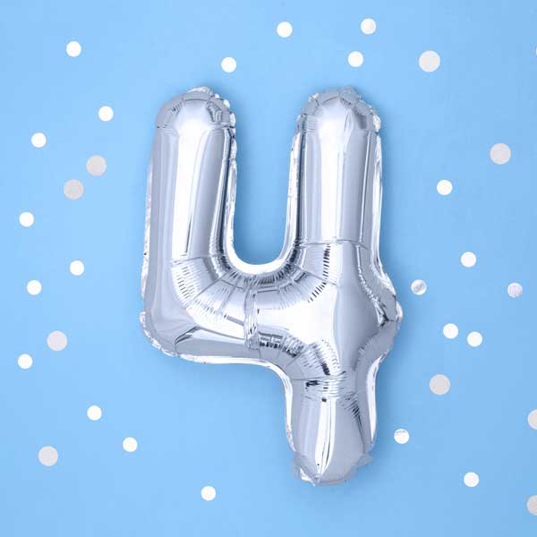 Balloon Foil Number - 4 Silver - 14" (35cm)